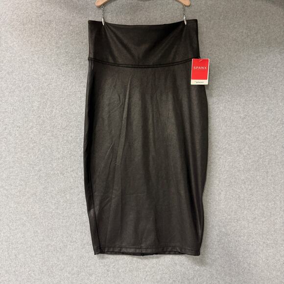 Spanx Midi Faux Leather Skirt Black Grunge Whimsigoth Shaping Woman’s M NWT - Picture 3 of 8